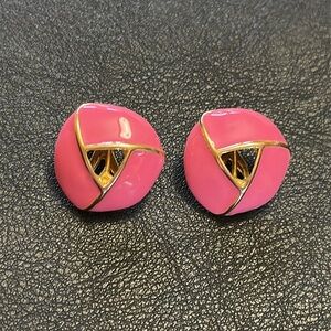13.  Pink Enamel On Gold-tone Clip On Earrings